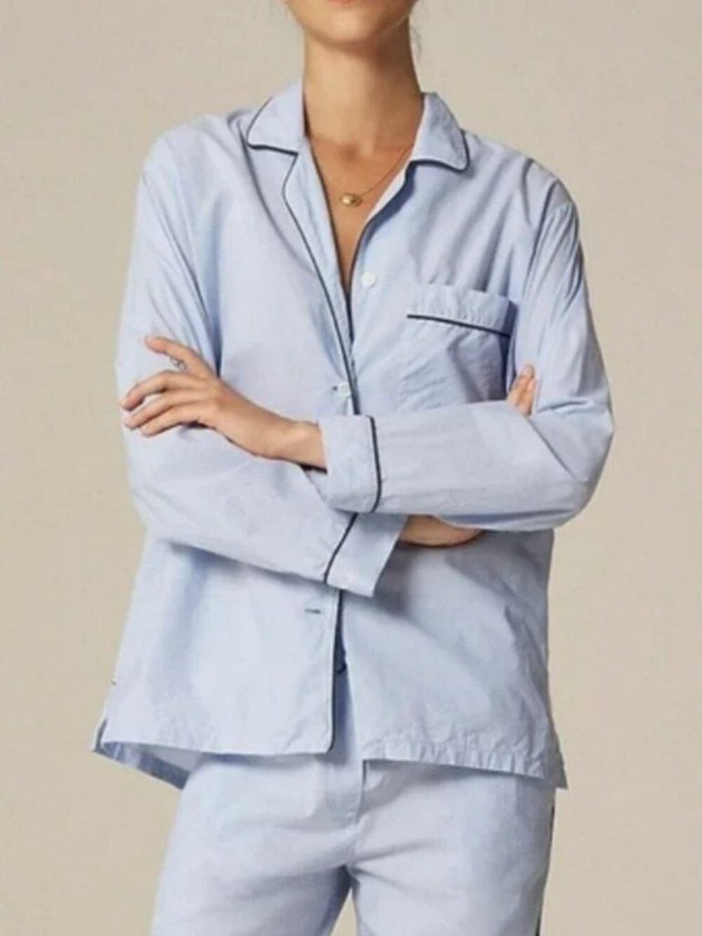 J Crew End on End 100% Cotton Collared Button Down Long Sleeve Pj Top Light Blue